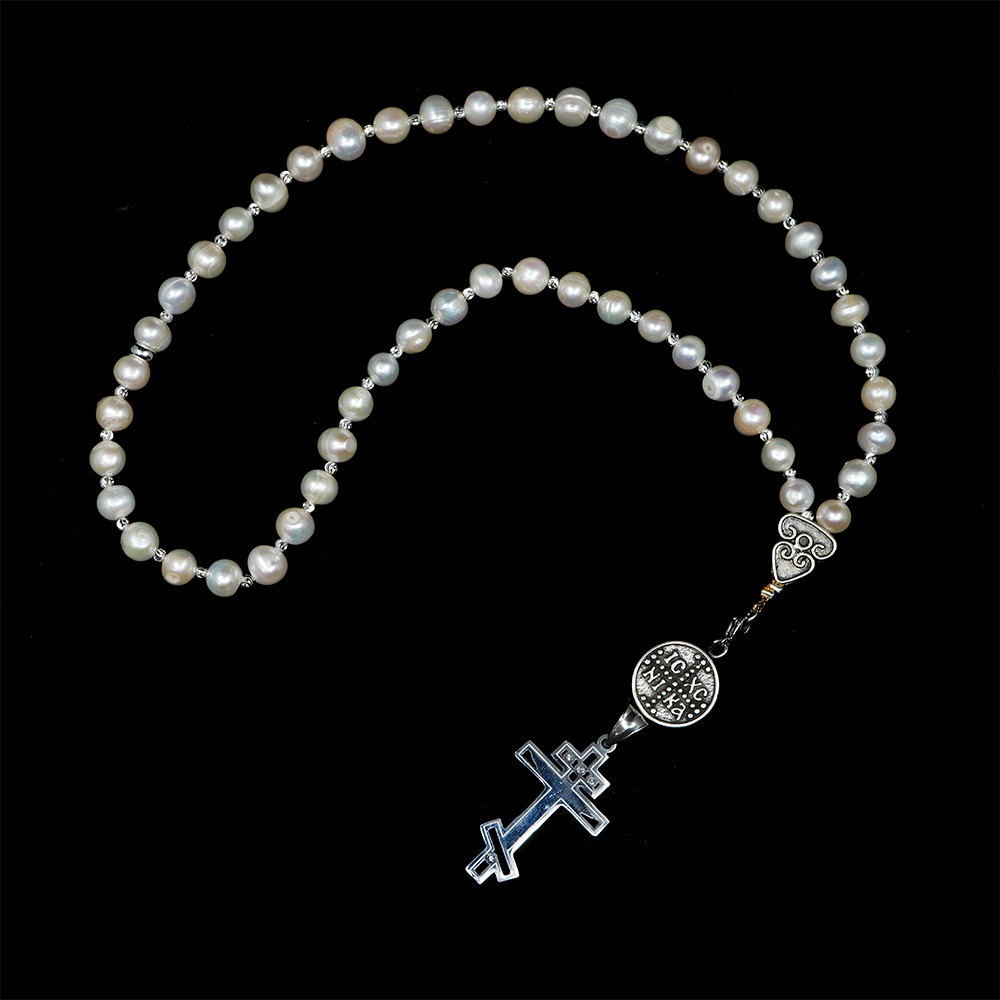 Pearls [Creamy White] 925 Sterling Silver Plated 50 beads Christian Prayer Rope