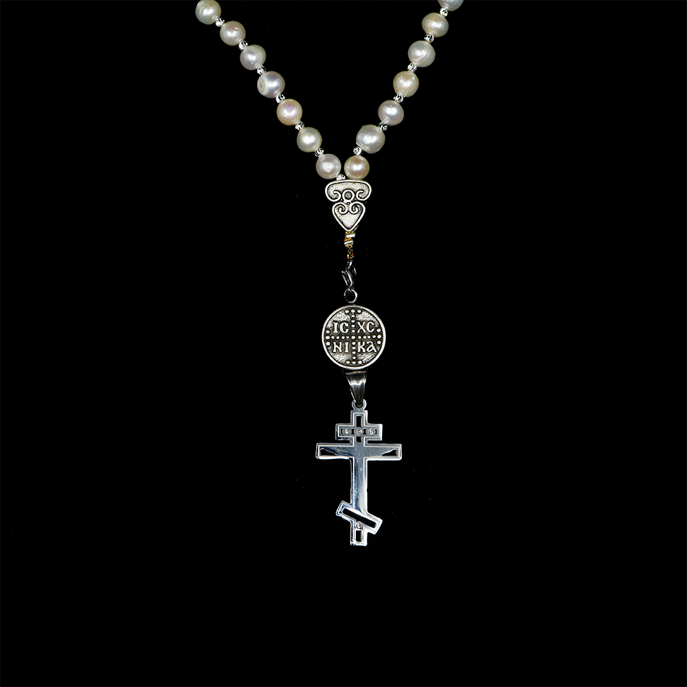 Pearls [Creamy White] 925 Sterling Silver Plated 50 beads Christian Prayer Rope