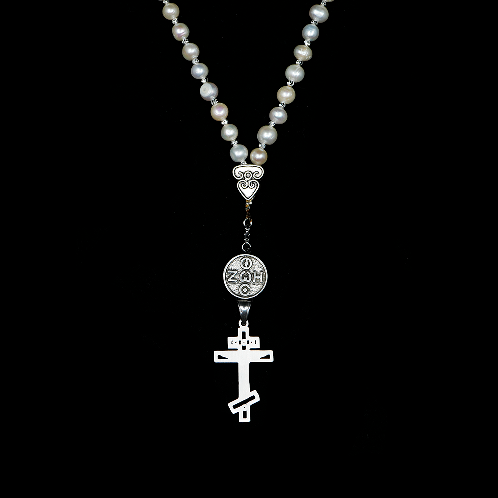 Pearls [Creamy White] 925 Sterling Silver Plated 50 beads Christian Prayer Rope