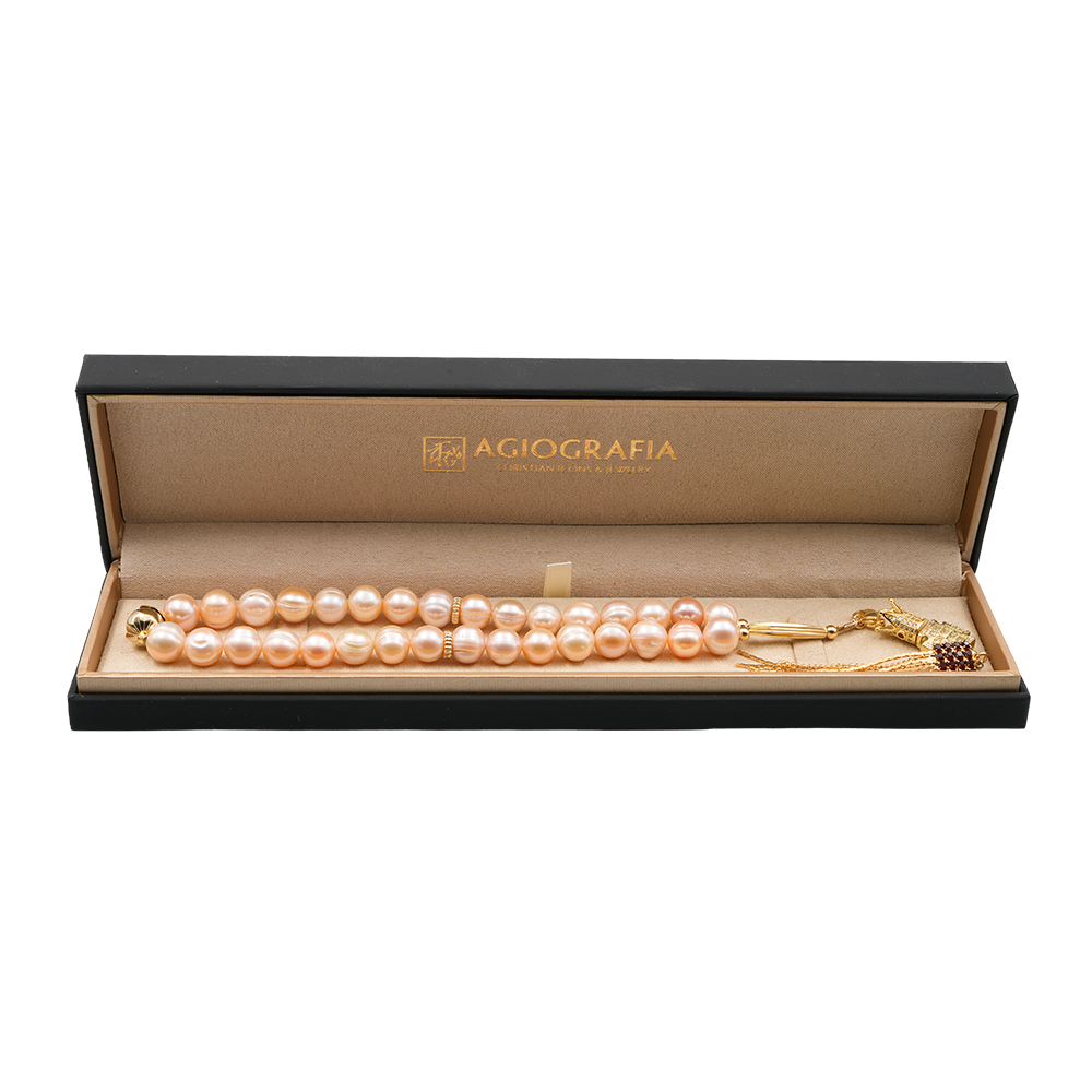 Pearls [Peach] 24k Gold Plated 33 beads Christian Decorative Rosary [Limited Edition]
