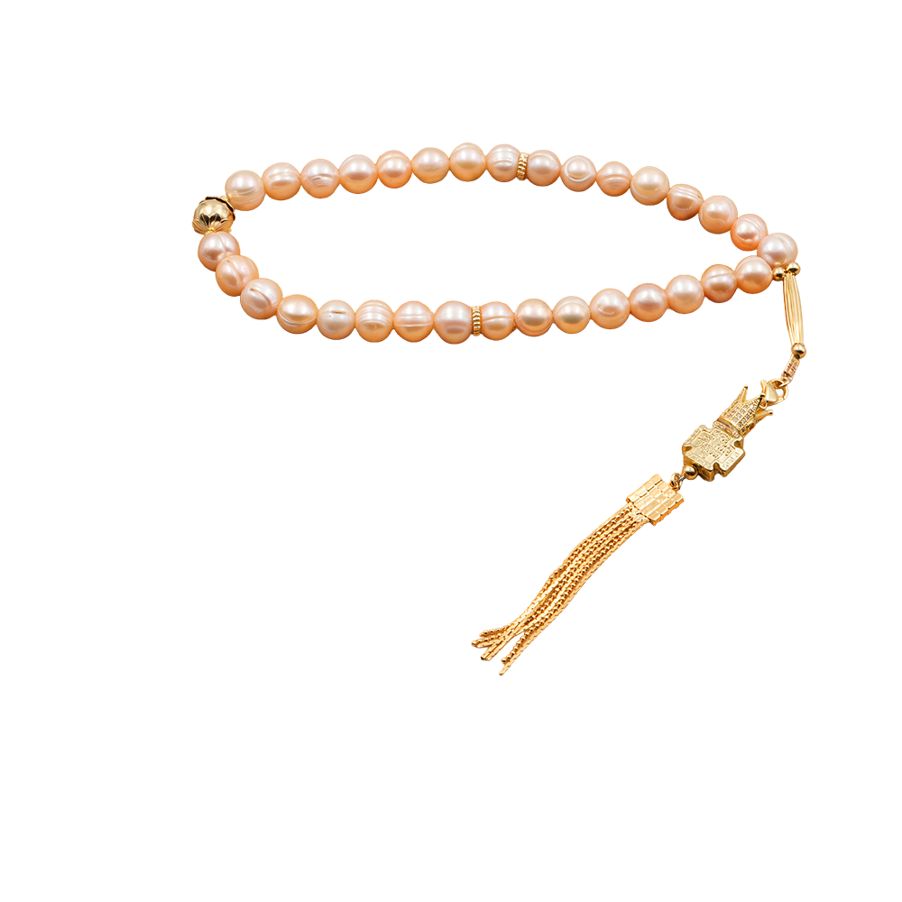 Pearls [Peach] 24k Gold Plated 33 beads Christian Decorative Rosary [Limited Edition]