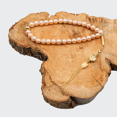 Pearls [Peach] 24k Gold Plated 33 beads Christian Decorative Rosary