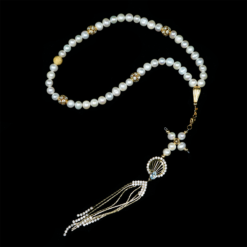 Pearls [White Smoke] 24k Gold Plated 50 beads Christian Prayer Rope