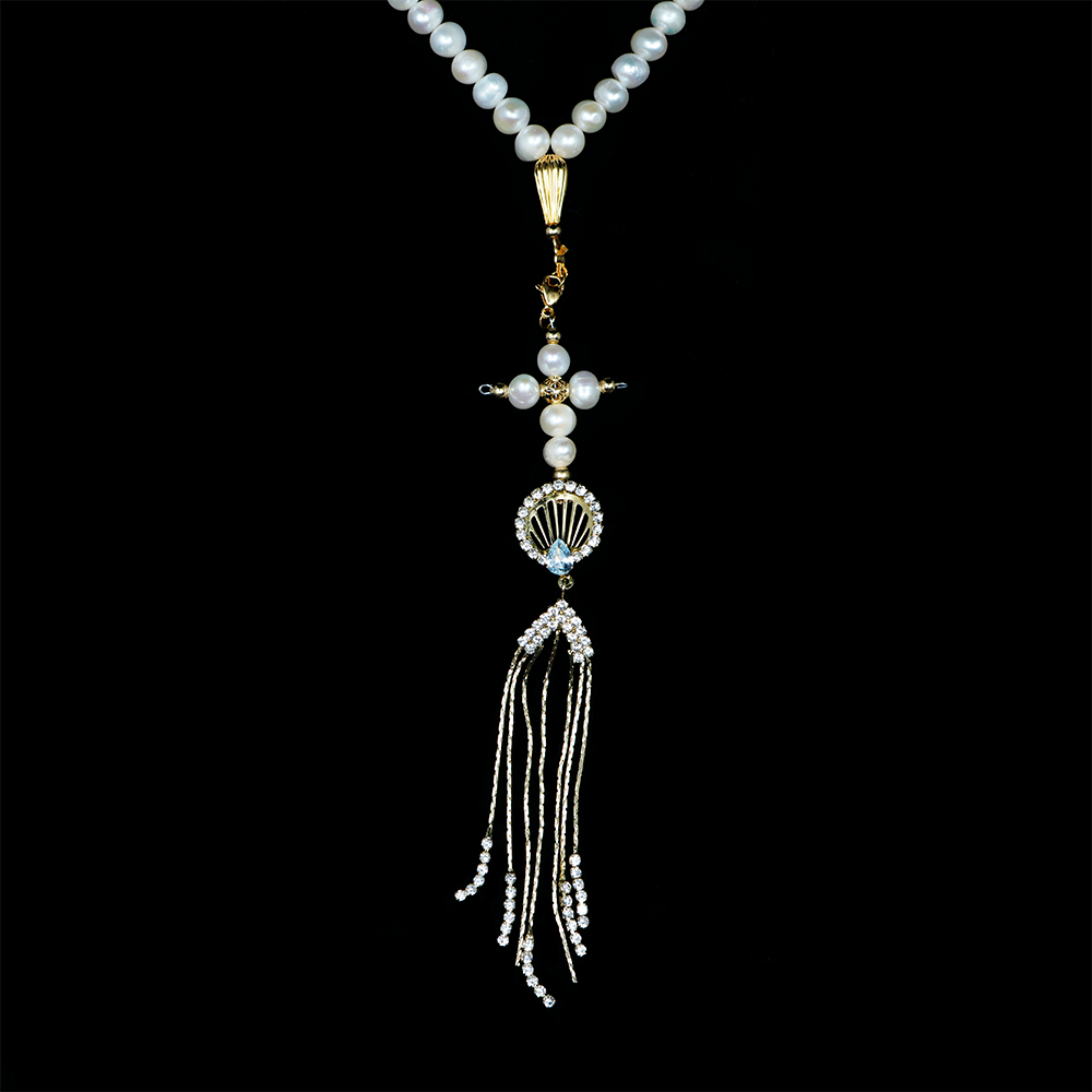Pearls [White Smoke] 24k Gold Plated 50 beads Christian Prayer Rope