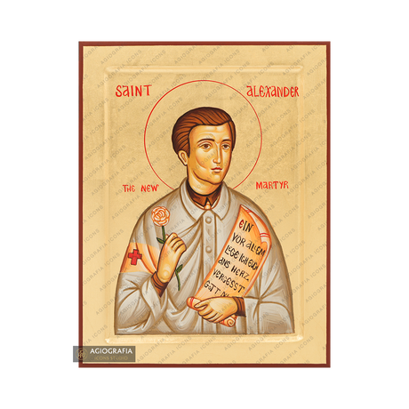 St. Alexander Schmorell Handwritten Icon with Gold Leaves