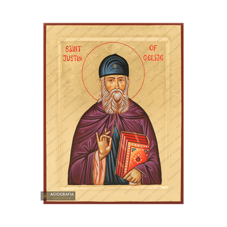 Saint Justin Popovich Handwritten Icon with Gold Leaves