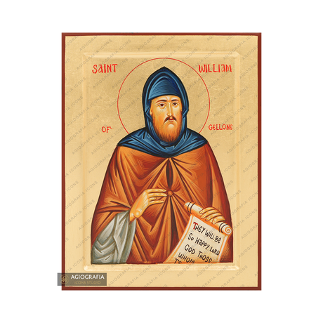 Saint William of Gellone Handwritten Icon with Gold Leaves