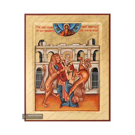 Saint Ignatius Handwritten Icon with Gold Leaves Background