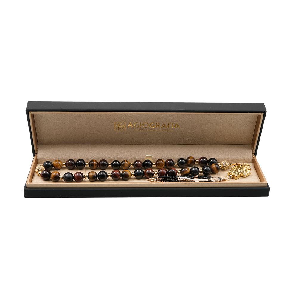 Tiger’s Eye 18k Gold Plated  33 beads Christian Decorative Rosary [Limited Edition]