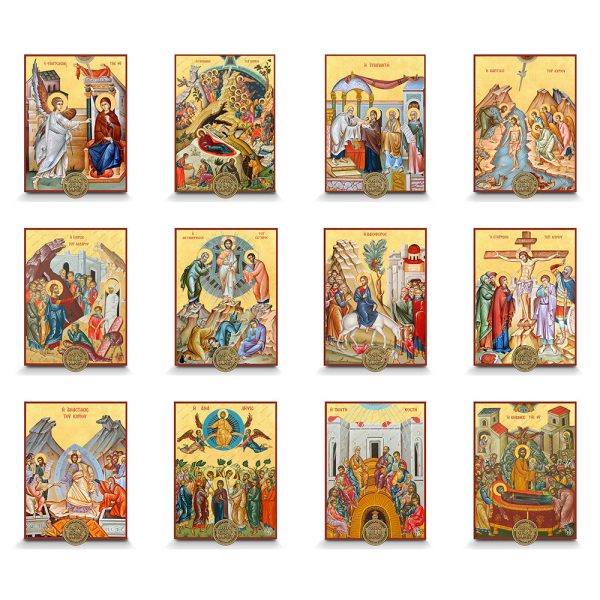 Set of the 12 Feastal Icons - Dodekaorto on Wood with 22k Gold Leaf