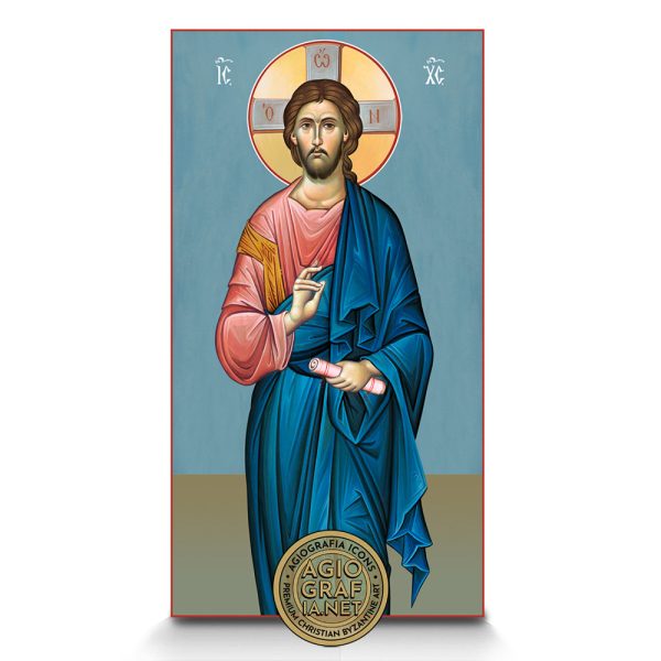 4 Icons Christ Virgin Mary Archangels Michael Gabriel Blue Background