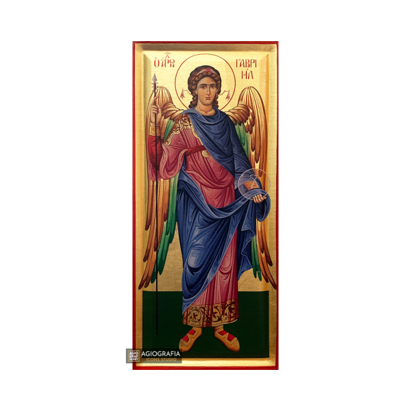 Archangel Gabriel Byzantine Orthodox Wood Icon with Gold Leaf