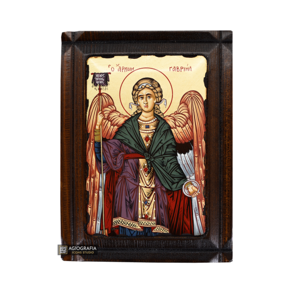 Archangel Gabriel Greek Orthodox Wood Icon with Gold Leaf