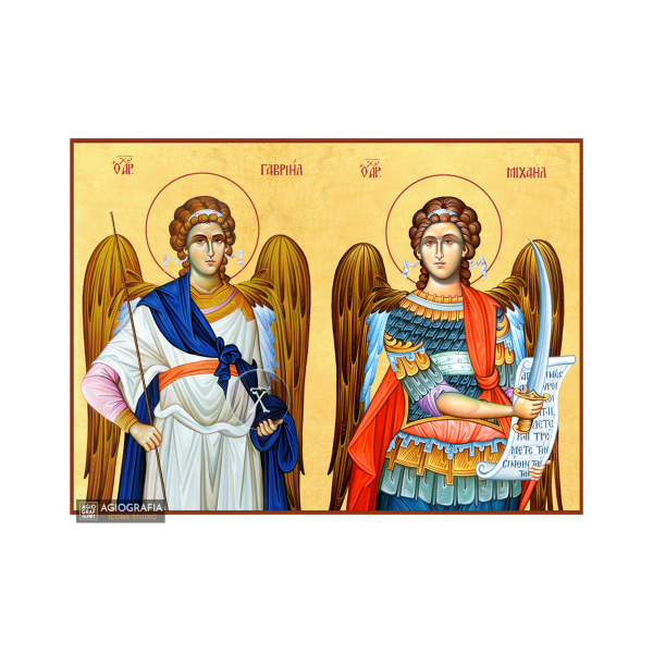 22k Archangels Michael Gabriel - Gold Leaf Background Orthodox Icon
