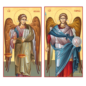 Set of 2 Cathedral Icons - Archangels Michael & Gabriel Byzantine Greek Wood Icon with 22 karats Gold Leaf