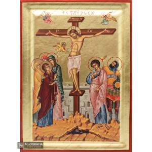 Crucifixion of The Lord Byzantine Orthodox Wood Icon with Gold Leaf