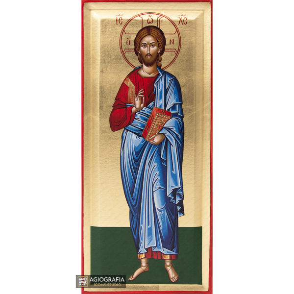 Jesus Christ Christian Greek Orthodox Icon with Gold Leaf