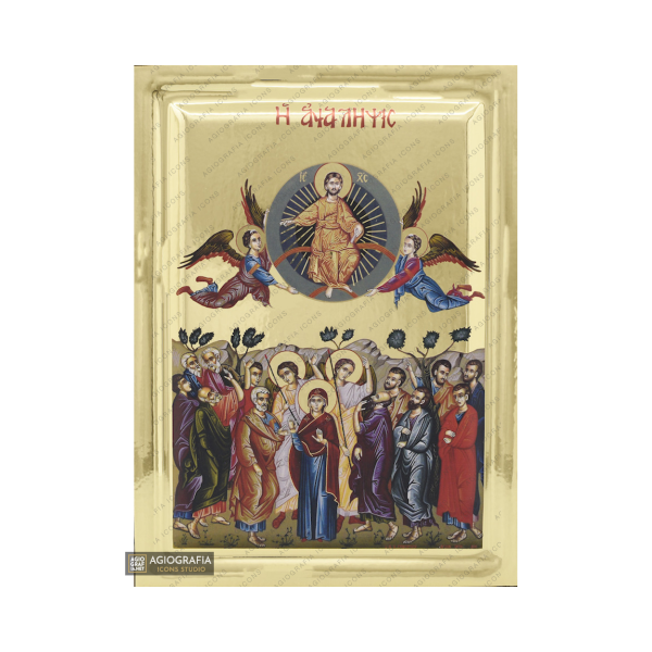Ascension of the Lord Greek Orthodox Icon on Wood with Gilding Effect