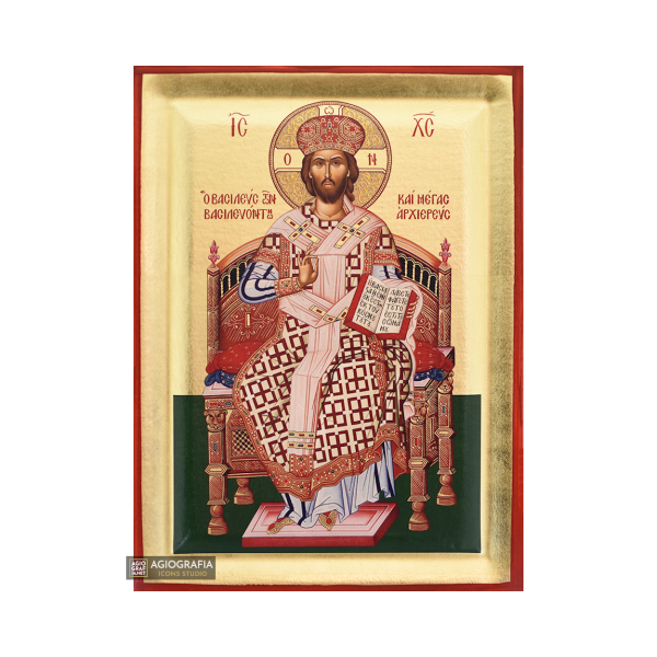 Jesus Christ Great Archbishop Christian Orthodox Icon with Gold Leaf