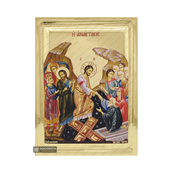Resurrection of the Lord Christian Icon on Wood with Gilding Effect