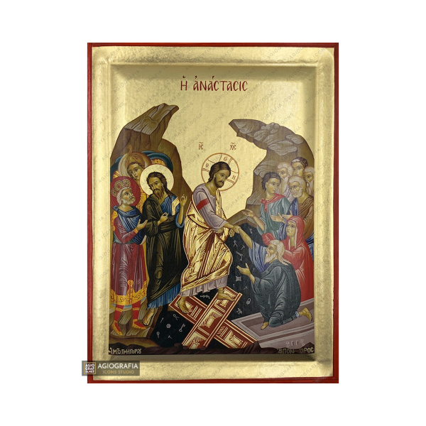 Resurrection of the Lord Christian Icon on Wood with Gold Leaf