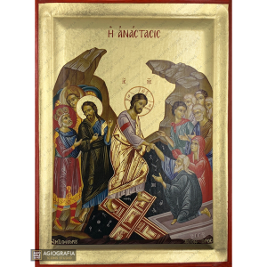 Resurrection of the Lord Christian Icon on Wood with Gold Leaf