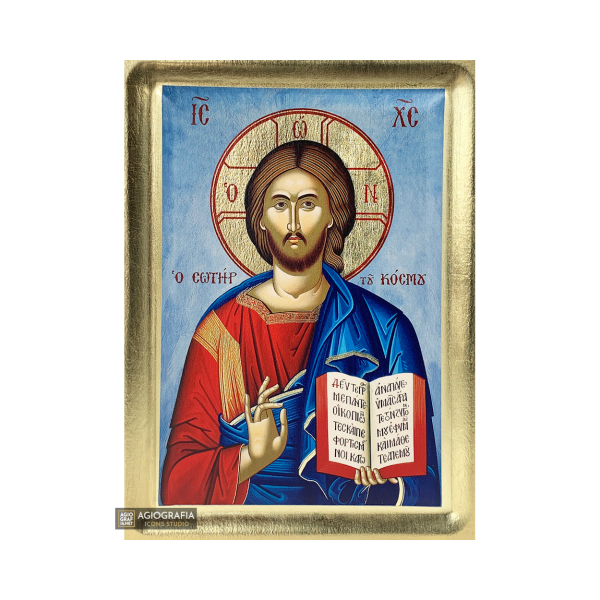 Jesus Christ the Savior Christian Greek Orthodox Icon with Gold Leaf