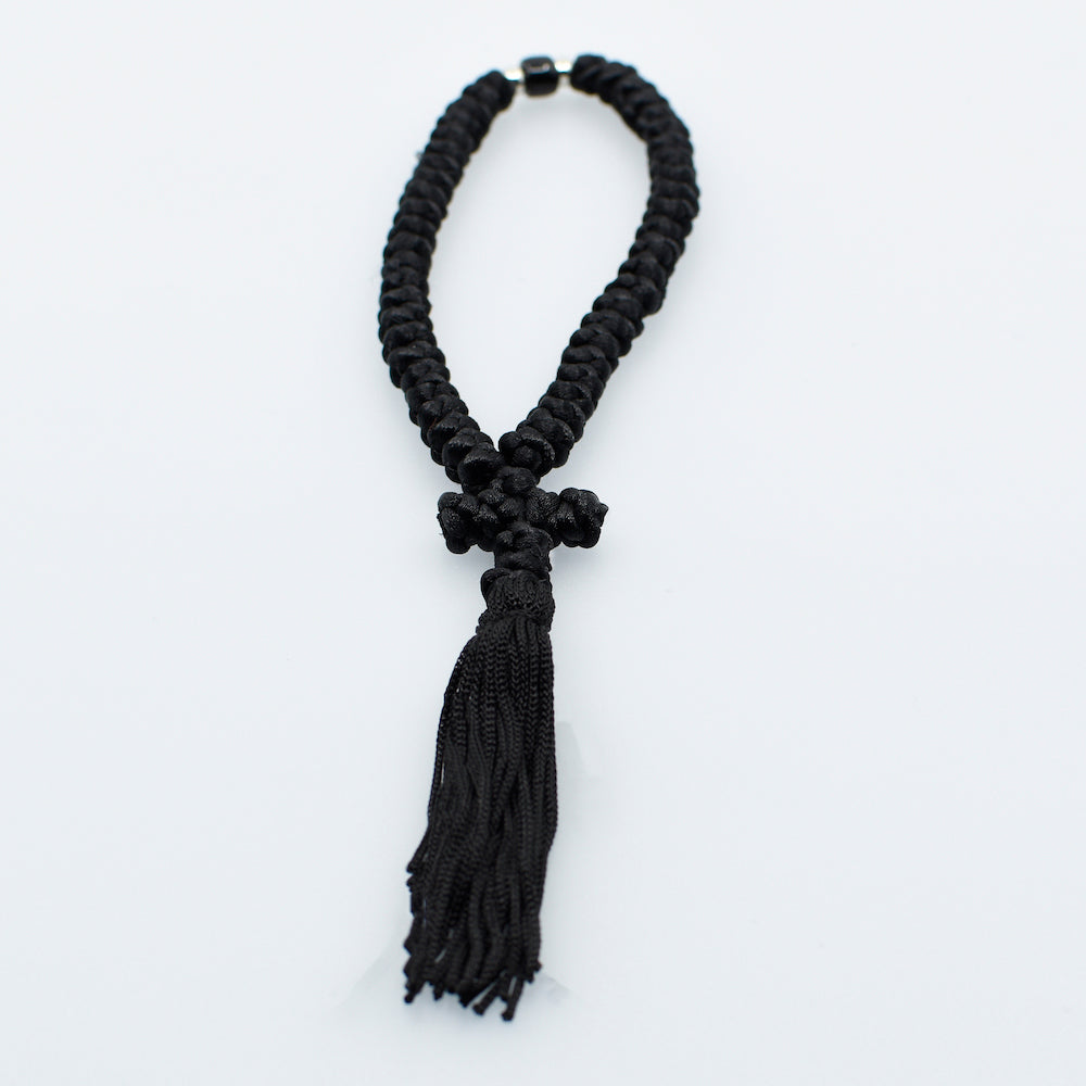 50 Knots Prayer Rope Komboskini – Black Silk Thick Rope with Black