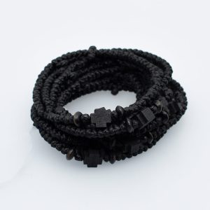 100 Knots Prayer Rope Komboskini - Black Silk Thin Rope with Blue