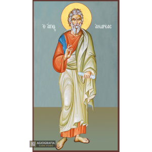 St Apostle Andrew Orthodox Wood Icon with Blue Background