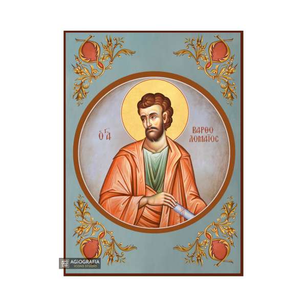 St Apostle Bartholomew Greek Wood Icon with Blue Background