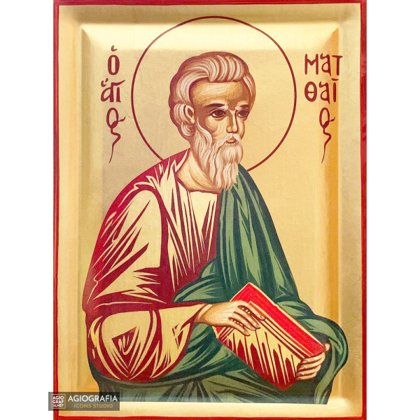 St Apostle Matthew Greek Orthodox Wood Icon with Gold Leaf