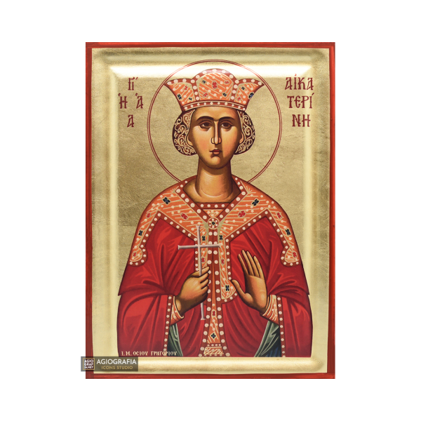 St Catherine Greek Orthodox Wood Icon with Gold Leaf