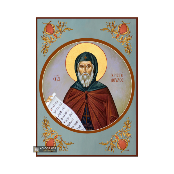St Christodoulos Orthodox Icon with Blue Background