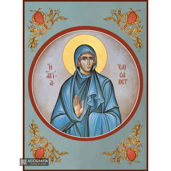 St Elizabeth Greek Orthodox Icon on Wood with Blue Background