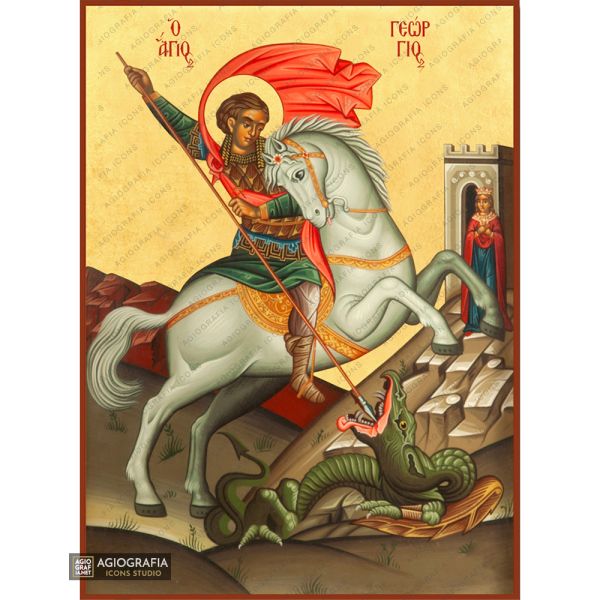 22k St George on horseback - Exclusive Gold Leaf Greek Icon