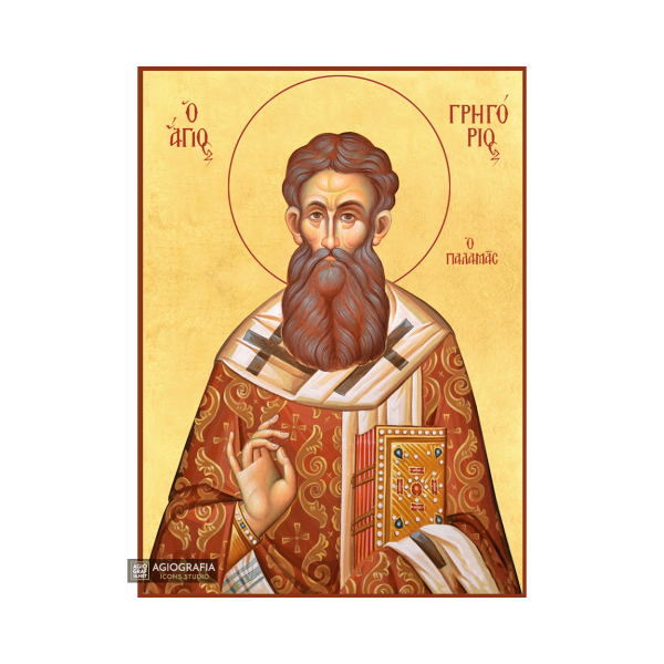 22k St Gregory Palamas - Gold Leaf Background Greek Orthodox Icon
