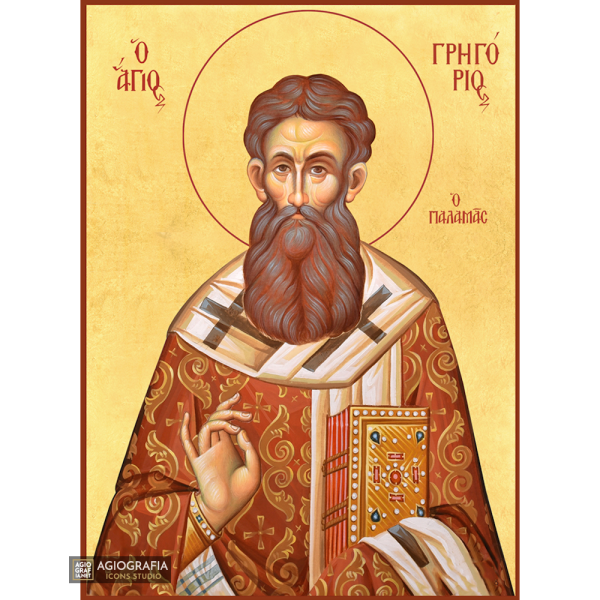 22k St Gregory Palamas - Gold Leaf Background Greek Orthodox Icon