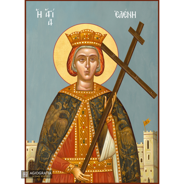 St Helen Greek Byzantine Orthodox Icon with Blue Background
