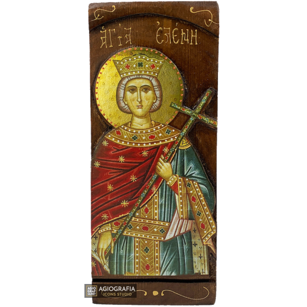 St Helen Christian Orthodox Gold Print Icon on Carved Wood
