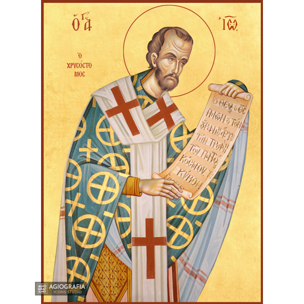 22k St John Chrysostom - Gold Leaf Background Greek Orthodox Icon