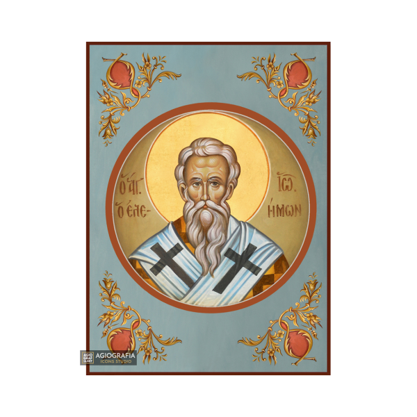 St John the Merciful Greek Orthodox Icon with Blue Background