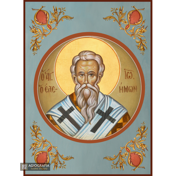 St John the Merciful Greek Orthodox Icon with Blue Background