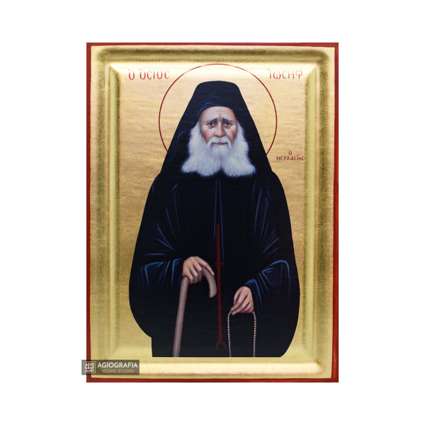 St Joseph the Hesychast Greek Orthodox Wood Icon with Gold Leaf
