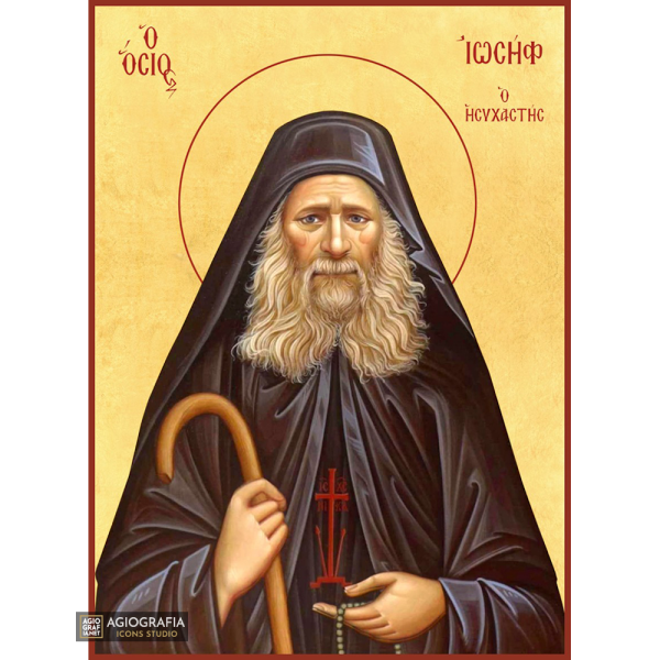 22k St Joseph Hesychast - Gold Leaf Background Greek Orthodox Icon