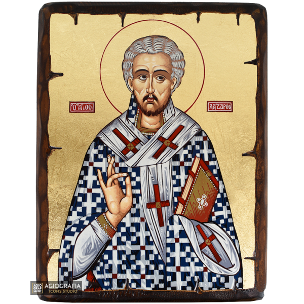 St Lazarus Greek Byzantine Orthodox Icon on Wood with Gold Leaf