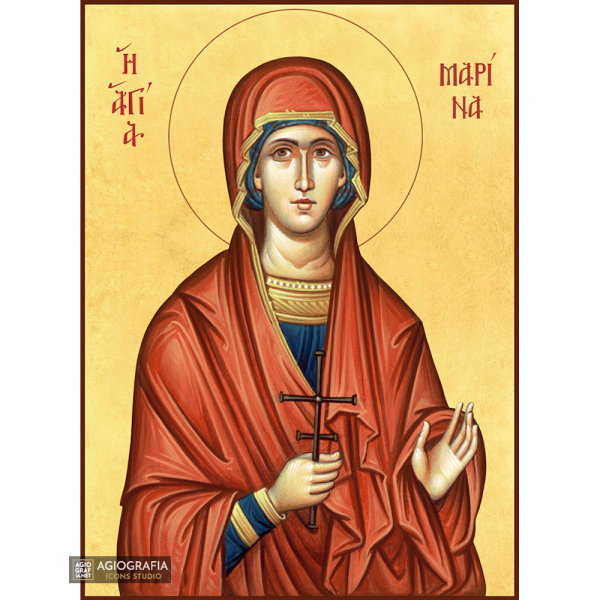 22k St Marina - Gold Leaf Background Christian Orthodox Icon