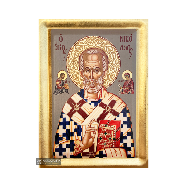 St Nicholas Byzantine Orthodox Wood Icon with Gold Leaf