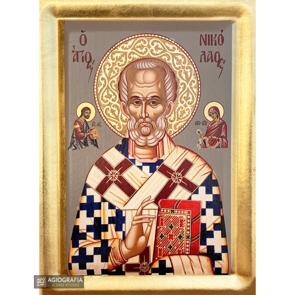 St Nicholas Byzantine Orthodox Wood Icon with Gold Leaf