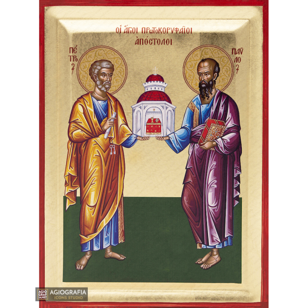 Saints Apostles Peter and Paul Greek Wood Icon with Gold Leaf